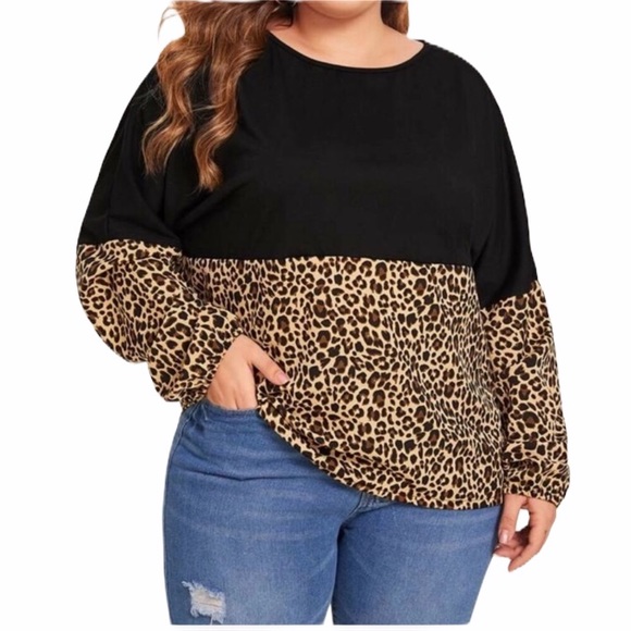 The Chic Petunia Tops - PLUS leopard contrast long sleeve tee